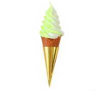 Cornet de crème glacée artificielle en résine de 22 cm pour vitrine, dessert, boutique, accessoire de décoration, accessoire de décoration, pour servir d'outil de marketing efficace (blanc vert)