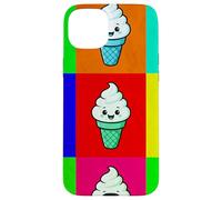 Cornet de crème glacée coloré pour Dessert Kawaii Arc-en-Ciel Gelato Coque pour iPhone 15 Plus