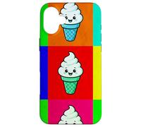 Cornet de crème glacée coloré pour Dessert Kawaii Arc-en-Ciel Gelato Coque pour iPhone 16 Plus