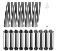 Cornet Patisserie,20 Pièces Cannoli,Tubes Cannoli Moules,Moules à Cornets e Tubes en Acier Inoxydable avec Brosse de Nettoyage pour Cannoli Rouleau à la Croissant Feuilletés