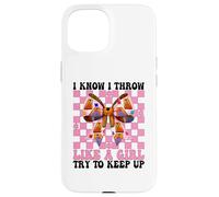 Cornhole Player Pouf Poire avec Inscription « I Know I Throw Like A Girl » Coque pour iPhone 15