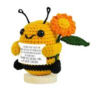 Cornichon fait à la main, jolie poupée tricotée avec carte avant et base en bois. Décoration de voiture d'anniversaire YhD700 (jaune, 12 cm)