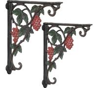 Cornière d'étagère rustique en fonte en forme de grappe de raisin, lot de 2 - Support mural vintage pour étagères et décoration - Cornières murales antiques pour la cuisine, le salon ou le jardin