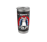 Cornish Rex Cat Happy 4th Of July Patriotic American Cats Gobelet isotherme en acier inoxydable double paroi