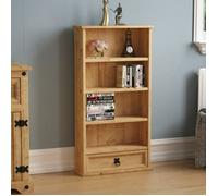 Corona Bibliothèque 1 Tiroir Porte-DVD en Pin Massif Étagère de Rangement et d’Exposition Bureau Salon