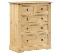 Corona Commode en pin massif avec 5 tiroirs 92 x 48 x 114 cm, armoire de rangement avec poignées en métal pour salon, chambre à coucher, couloir, robuste et facile d'entretien