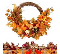 Corona De Otoño | Coronas De Calabazas Avec Hojas De Arce, Decoración Artificial Para Interior Y Exterior En Salón Chimenea Dortoir Porche Jardín | De Halloween Estilo Granja Rústico