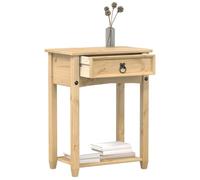 Corona Table console en pin massif finition cire miel, avec tiroir et étagère, robuste, pour salon, couloir, polyvalente 55 x 35 x 73 cm