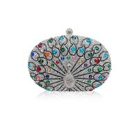 COROS Sac de Soirée en Forme de Paon Embrayage en Strass pour Femme Sacs à Main D'épaule de Mariée Diamond Pochette Portefeuille Élégant Sacs Fourre-Tout pour Ceremonie Fête Mariage Cocktail Argent