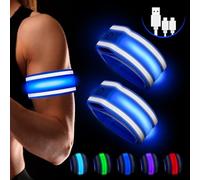 Corpower Brassard Lumineux 2PCS, Brassard de Course Lumineux Rechargeable USB, Brassard Reflechissant LED Running 6 Modes Réglables, Bracelet Lumineux Sécurité pour Sport, Jogging, Camping