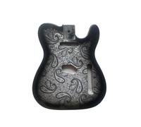 Corps de guitare électrique en bois d'acajou, beau style de motif d'amibe coucher de soleil noir brillant, partie du corps, finition lisse