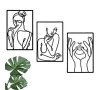 Corps féminin Minimaliste - Encadré Noir Moderne Abstrait Ligne Art Décoration Murale | Grand décor Mural en métal pour Le Visage du Corps des Femmes pour Le Salon, la Chambre à
