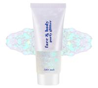 Corps Glitter Gel, Mardi Gras visage scintillant maquillage, scintillant cheveux, chanteur concerts festival Rave accessoires, mermaide scintillant couleur du visage du visage (#06 Blanc, 50ml)