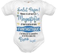 Corredino Neonato Body bébé garçon 0-3 mois avec message pour papa - “Salut Papa !” - Cadeau naissance ou annonce de grossesse émouvante