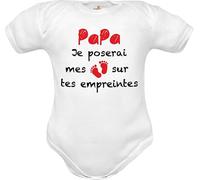 Corredino Neonato body bébé papa en coton blanc, manches courtes, Je poserai mes pieds sur tes empreintes fête des pères 0 mois