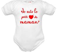 Corredino Neonato body nouveau né avec phrase je suis le petit coeur de maman en pur coton manche courte - idée cadeau naissance - date d’anniversaire- fête des mères (FRpetit-w-mm 6 mois)