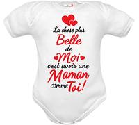 Corredino Neonato body nouveau né avec phrase La chose plus belle de moi c’est avoir une maman comme toi en pur coton manche courte idée cadeau naissance, anniversaire maman, fête des mères 18 mois