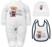 Corredino Neonato Combinaison bébé body bébé manches courtes PSG Lens Marseille Monaco (ensemble PSG nouveau-né grenouillère, bonnet et bavoir, 06: 6-9 mois)
