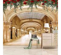 Corridor D'Or Stéréoscopique Fleur D'Architecture Papier Peint 3D Installation Facile Intissé Tapisserie Bureau Salon Canapé Chambre Décoration Murale-400cm×280cm