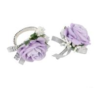 Corsages et bracelets délicats en forme de rose pour mariages et événements spéciaux. Un bel accessoire pour toute mariée (violet)