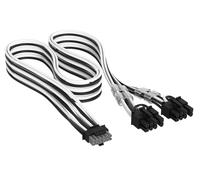 CORSAIR Câble PCIe à Gaines Individuelles 12 V-2x6 à 2x 8 Broches (Séparation 6+2) Elite Premium - 650 mm, Peignes à Câble Profil Bas, Paracord à Maille Triple Couche, Connecteur Bicolore - Noir/Blanc