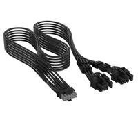 Corsair Câble PCIe à Gaines Individuelles 12 V-2x6 à 2x 8 Broches (Séparation 6+2) Elite Premium - 650 mm, Peignes à Câble Profil Bas, Paracord à Maille Triple Couche, Connecteur Bicolore - Noir