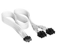 Corsair Câble PCIe à Gaines Individuelles 12 V-2x6 à 2x 8 Broches (Séparation 6+2) Elite Premium - 650 mm, Peignes à Câble Profil Bas, Paracord à Maille Triple Couche, Connecteur Bicolore - Blanc