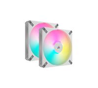 Corsair CO-9050160-WW : Kit de 2 ventilateurs 140mm PWM, 500-1700 tr/min, 89 CFM, 0.16-2 mmH2O, roulement FDB, 5-33.8 dB, éclairage multi-zones.