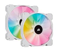 Corsair iCUE SP140 RGB ELITE Performance 140 mm Kit de Deux Ventilateurs avec iCUE Lighting Node CORE (Technologie CORSAIR AirGuide, Huit LED RGB Paramétrables, Silencieux niveau sonore 18 dBA) Blanc