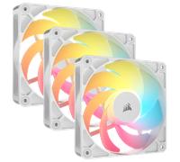 CORSAIR RS120-R ARGB 120mm PWM +5 ARGB Inversée Ventilateurs - Inversé Rotor, Huit RGB LEDs, Haute Pression Statique, Connecteurs en Série, Roulement à Dôme Magnétique - Pack Triple - Blanc