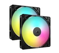 Ventilateur 140 mm noir, pack de 2, contrôle PWM, éclairage ARGB.