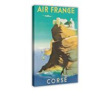 Corse Air France Affiche de voyage vintage personnalisée sur toile pour décoration de chambre à coucher, bureau, chambre, cadeau 60 x 90 cm