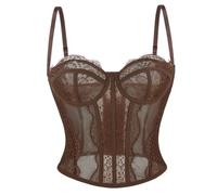 Corset Broderi Femme Corsets Bustiers en Dentelle Et Maille Bustier à Bretelle Spaghetti Classique Ete Haut Court Y2K Sexy Debardeur Corset Gothique Pirate Top pour Sortir Et FêTes