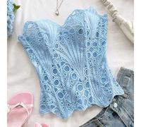 Corset bustier ajusté à double couche, style sexy avant-garde pour vacances, jeune européen & américain, bleu clair, gaine sculptante ajourée brodée en dentelle bleu lumineux L,M,S,XL,XS,XXL,XXSPlante