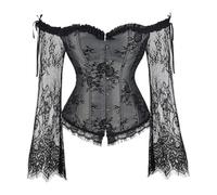 Corset bustier élégant pour femme avec manches longues en maille et dentelle pour amincir et soulever les jambes, gris, S