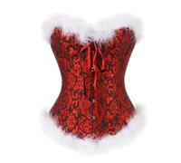 Corset Bustier en Plastique Corset Broderie Rouge De Noël pour Femmes Imprimé Bustier Modelant Slim Body pour Fête De Noël Femme Sexy Femme Wine S