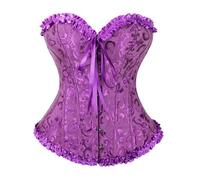 Corset Bustier Femme Elegant Embroidered Corsett Dentelle en Satin Push-up Gothique Shapewear Modélisant Minceur Médiéval Corsage Top Classique Mariage Mariée Bustier Halloween Vetement (02 Purple, S)