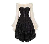 Corset Bustier Femme Jupe Robe 3 Set Floral Lace Dentelle Sexy Lingerie Medieval Grande Taille Noir L
