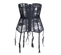 Corset Bustier Femme Sexy Porte-Jarretelles Tendance Avec Ceinture En Dentelle Et Maille M Noir