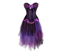 Corset Bustier Robe Jupe Multi Couche Tulle 2 pièces Stripes Dentelle Vintage Lace Gothique Déguisement Noir Bleu M