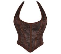 Corset Dos Nu Femme - Sexy Vintage Paisley Jacquard Serre-Taille Corsage Contrôle du Ventre Bustiers Débardeur Gilet, Marron Taille Trainer Shapewear Push Up Lace Up Body Shaper, XS