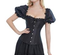 Corset élégant pour femme avec fermeture avant en os pour événements formels, corset gainant avec manches et détails en dentelle pour femmes sous vêtements hauts, Noir , XXL