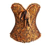 Corset Femme 2024 Halloween Princesse Dentelle Bustier Sexy Steampunk Pirate Medieval Serre Taille Gothique Brodé Floral (A01-Gold, XS)