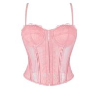 Corset Femme Broderi Corsets Bustiers en Dentelle Et Maille Bustier à Bretelle Spaghetti Classique Ete Haut Court Y2K Sexy Debardeur Corset Gothique Pirate Top Sortir Et FêTes