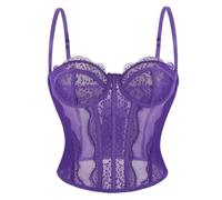 Corset Femme Broderi Corsets Bustiers en Dentelle Et Maille Bustier à Bretelle Spaghetti Classique Ete Haut Court Y2K Sexy Debardeur Corset Gothique Pirate Top Sortir Et FêTes