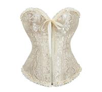 Corset Femme Bustier Baleine Corsets Costume Medieval Gaine Amincissante Invisible Ventre Plat Gothique Dentelle Floral Vintage Harnais Pirate Robe Medievale Bustiers Et Sexy Top Lacets Beige XXL