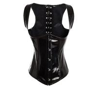 Corset Femme Bustier - Corset Noir Underbust Top Wetlook Pu Cuir Steampunk Bustier Body Shaper Avec Bretelles,Noir,L