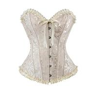 Corset Femme Bustier Gothique Steampunk Médiéval Pirate Vampire Burlesque Taille Corset Top Satin Jacquard à Baleines Col Cœur Volants Lingerie Rétro Déguisement Halloween Carnaval Soirée Costume
