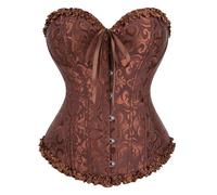 Corset Femme Bustier Gothique Steampunk Médiéval Pirate Vampire Burlesque Taille Corset Top Satin Jacquard à Baleines Col Cœur Volants Lingerie Rétro Déguisement Halloween Carnaval Soirée Costume