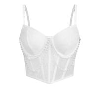 Corset Femme Bustier Marron Tee Shirt Percko Déguisement Pirate en Plastique À Lacets pour Robe Femmes Gaine Ventre Plat Medieval Corsets Underbust Sexy Lingerie Blanc L